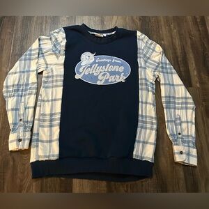 Jellystone Park Blue handmade Upcycled  Flannel Sweatshirt Mens M-L - Comfy